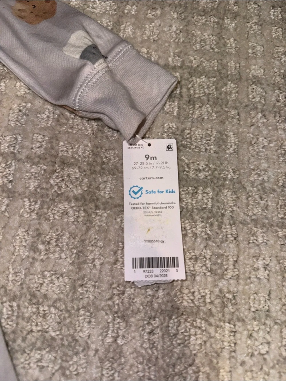 Carter's Gray Milk & Cookies Footed Cotton One-Piece